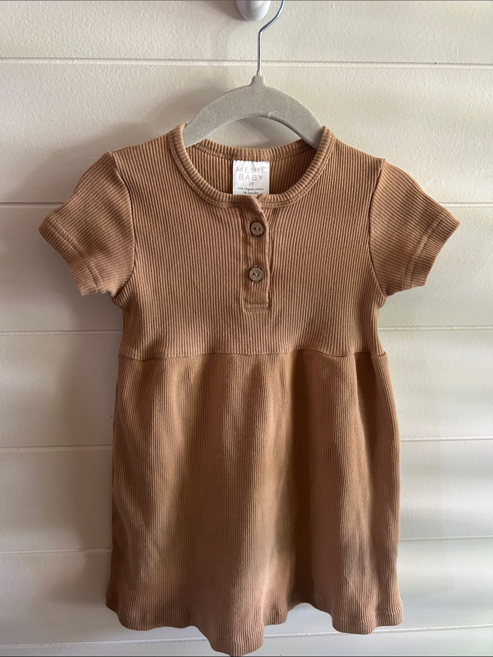 Mebie Baby Ribbed Short Sleeve Baby Dress - Camel